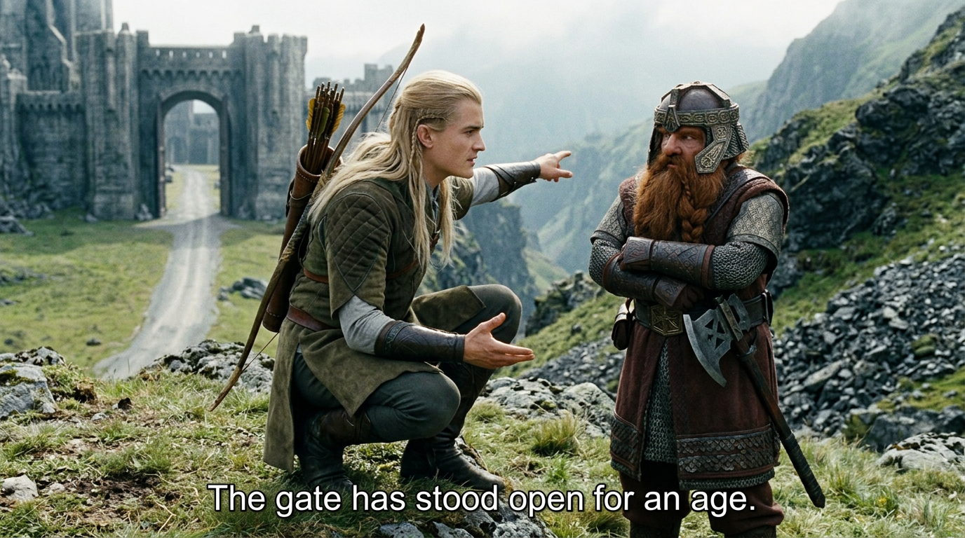 legolas explaining to gimli that the gate has stood open for an age